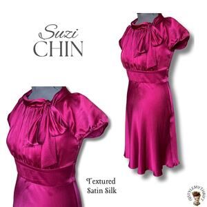Boutique Retro Silk Raspberry Special Occasion Dress Wedding Guest Derby Party